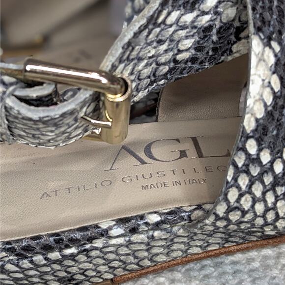 AGL Attilio Giusti Leombruni Snakeskin Leather Sandals Gray Women's Size 38 1/2 - Picture 5 of 7